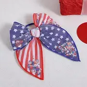 July 4th Patriotic Cheer Bow Hair Tie for Toddler Girls 5.5" Big American Flag Mesh Tulle Fable Bow Elastic Hairtie Ponytail Holder Decor Accessory Teen Women Independence Day Gift