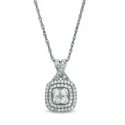 0.38 CT. T.W. Quad Natural Diamond Double Cushion Frame Pendant in 10K White Gold