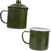 [Vaguelly] 2Pcs Enamel Drinking Cups Retro Green Coffee Mugs Practical Tea Cups for Hot Beverages for Home Office Cafes Smooth Surface Comfortable Grip Large Capacity