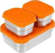 3Pcs Stainless Steel Snack Containers and Silicone Lid 230ML 720ML Leakproof Snack Box Reusable Small Food Store Containers Portable Salad Box Dishwasher Freezer Safe