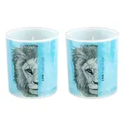 2PK LMD Dots By Donna Leo The Lion Glass Candle 45hr Burn Time Home Decor Blue