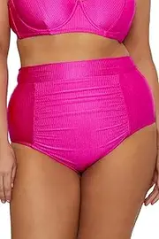[BECCA ETC.] Women's Monte Carlo Plus Size Shirred High Waisted Tummy Control Bikini Bottom, Full Coverage, Swimwear Separates