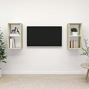 Wall Mounted TV Stands Set: White Sonoma Oak Entertainment Center, Storage Cabinets, Modern Furniture for Living Room, Bedroom, Media Shelf & Televisor