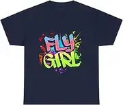 [X.Style] Fly Girl 80s 90s Old School Hip Hop Girls T-Shirt for Adults Crew Neck Short Sleeve Tee Shirt Navy 2XL