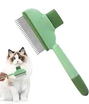 Pet Detangling Comb, Pet Hair Removal Comb Flea Comb, Long & Short Pet Grooming Comb, Sel-f Cleaning Stainless Steel Teeth Comb for Shedding and Tangles, Multifunctional Cat Brush with Release Button