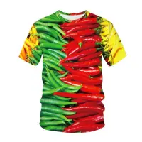 在飛比找蝦皮購物優惠-夏季新款 青紅辣椒3D數位印花T恤 男女同款短袖上衣個性T恤