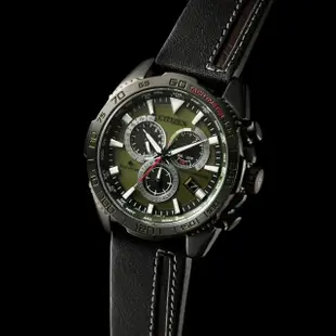 【CITIZEN 星辰】極速風暴光動能電波計時男錶-綠x黑/44.6mm(CB5037-17X)