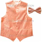 New Men's paisley formal Tuxedo Vest Waistcoat_Bowtie Peach wedding formal prom