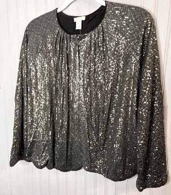 Chico's Womens BLAZER 16 18 1 Black Sequined Lined Luxe Career Wear NEW