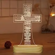 Jesus Cross 3D Night Light Desk Table Lamps,Warm Colors LED Wooden Lighting for Holiday Gifts