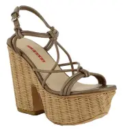 PRADA SHOES KNOTTED LEATHER WICKER WEDGE PLATFORM SANDALS $550 40 / 10