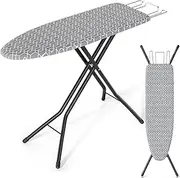 [KINGBOARD] Ironing Board, Foldable Iron Board with Iron Rest, Compact Ironing Board with Height Adjustable, Extra Thick Heat-Resistant Cover, Heavy-Duty Sturdy Metal Legs, 43x13 Grey