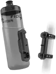 FIDLOCK Twist Bottle 600ml/21oz + Universal Base Set | New Leak-Proof, Self-Sealing Bottle Cap | Bike Water Bottle Holder with No Screws & Attached Bottle | Cage Free Magnetic Rack | Smoke