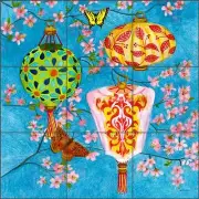 Tile Mural Backsplash Ceramic Whitman Asian Garden Lanterns Art CPA-LW17017