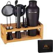 9-Piece Cocktail Shaker Bartender Kit with Stand, Boston Shaker, Mixing Spoon