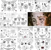 ANIUVOT Halloween Spider Temporary Tattoos Spider Web Face Makeup Supplies - 12 sheets Full Face | Scary Black Fake Spiders Day of the Dead Stage Show Witch Costume Party Prank Props