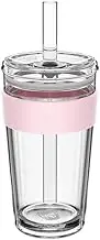 KeepCup Longplay Cold Cup - Double Wall Glass, Reusable Ice Coffee Cup with Boba Straw and Lid - Large 16oz (454ml) - Pashmak