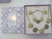 JACLYN SMITH GOLD TONE GREEN FAUX JEWEL 3PC NECKLACE SET #43