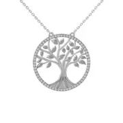 Sterling Silver 0.25Ct Diamond Tree of Life Pendant Necklace w/ 18" Silver Chain