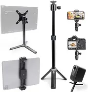 Metal Portable Monitor Stand Tripod, 100x100mm 75x75mm Wall/Arm Mount Adapater Bracket Plate, 360° Ball Head and 1/4" Screw Compact for Phone, Tablet, Projector, Camera and Webcam
