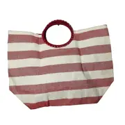 NWT CRABTREE & EVELYN Red White Striped Wrapped Circular Handles Beach Tote