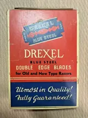 VTG Blue Steel DREXEL Double Edge Razor Blades Store Display Box Qty 80 (Sealed)