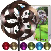 Solar Wind Spinner Multi-Color LED Light Glass Ball Kinetic Outdoor Garden Decor