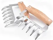 Kitchen Set of 2 Meat Shredder Forks, Pair of Sharp Bear Claws with Robust Wooden Handles - Stainless Steel, Ideal for Chicken Pulled Pork Beef BBQ and More(Burlywood)