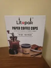 100 Pk 10oz Paper Coffee Cups - Disposable Coffee Cups w/Lids, Sleeves, Stirrer