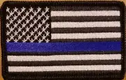 USA Flag Army Law Patch W/ VELCRO® Brand Fastener Emblem Thin Blue Line #2
