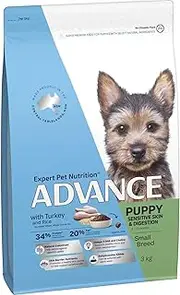Advance Small Breed Puppy Food 3Kg, Turkey and Rice, Sensitive Skin and Digestion, Hypoallergenic Australian Made High Protein Puppy Food Natural Puppy Food Prebiotic Omega 3
