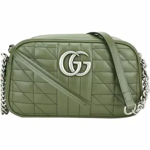 GUCCI GG Marmont 幾何絎縫牛皮鍊帶斜背相機包(橄欖綠/24CM)
