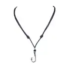 BlueRica Fish Hook on Adjustable Black Cord Necklace (Old Silver Finish)
