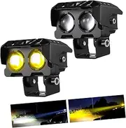 JECOMPRIS Led Spotlight for Motorcycles 1 Pair Fog Lights Cover White Yellow Combined Beam Improved Bike Safety Quick Heat Dissipation Universal Fitment