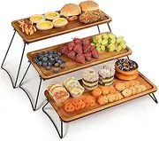 Homodoskey 3 Tiered Tray Stand - Three Tiered Serving Stand with Acacia Wood Serving Trays & Platters for Cupcake Stand,Wooden Dessert Table Display Set,Charcuterie Boards,Food,Party,Vendors