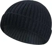 [Dumrotite] Wool Knit Trawler Beanie Hat, Short Fisherman Skull Cap Knit Cuff Beanie Cap for Men