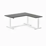 Desky L-Shape Sit to Stand Dark Bamboo Desk 1500x1550mm White Height Adjustable Leg