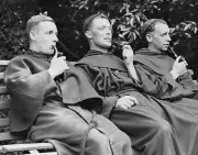 Three Anglican Benedictine monks of Order of Saint Paul relax - 1930s Old Photo