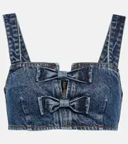 [Self-Portrait] Self-Portrait Bow-trimmed denim bra top AU 14 blue
