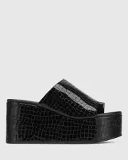 BNIB Wittner Black Croc Embossed Patent Leather Platform Shoes Size 41