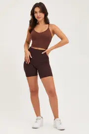 Brown Crop Singlet Top Seamless - Size L, Women's Bralette