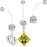 [Defrsk] 3 Pcs 14G Pregnancy Belly Button Rings 38mm Clear Long Bar Pregnancy Belly Rings Flexible Maternity Belly Button Rings Hypoallergenic Healing Sport Navel Rings for Women, Stainless Steel