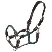 Jeremy & Lord Leather and Rope Halter - Brown w/Hunter Green (Full)
