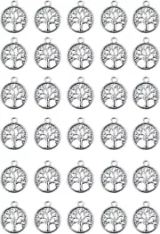 30 Pcs Tree of Life Charms round Metal Pendant Beads Antique Jewelry Finding for