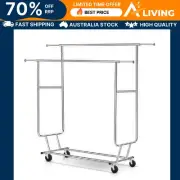 Clothes Rack Double Rail Coat Stand Adjustable Hanger Storage Organizer Ho -D-SI