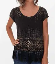 Buckle Miss Me Southwestern Fringe Top Shirt Stitch Fix Womens Size M NWT Black