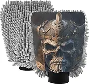 XYMZR Viking Skull Warrior Absorbent Microfiber Car Wash Mitt, Funny Cute Anime Scratch Free for Cars Cleaning, Home Cleaning Mitts, 2 Pack, 10.24” L x 7.09” W