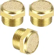 uxcell Brass Pneumatic Exhaust Muffler G 3/8, 3 Pack Sintered Bronze Air Compressor Muffler Fitting Flat Air Solenoid Valve Muffler for Automation Pneumatic Equipment, Golden