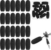 Wanmu 24Pcs Foam Microphone Covers, Mini Long Mic Windscreen for Headset Microphones, High-Density Pop filter for Microphone, Shield Cover for Lavalier and Lapel Microphones