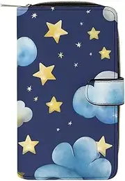 [QMNRTK] Stars And Clouds Credit Card Wallet Rfid Blocking Slim Bifold Genuine Leather Minimalist Front Pocket Wallets Keychain Wallet for Men And Women, style, 19.7x11x3.5cm